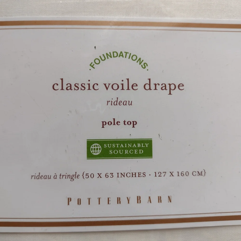 Pottery Barn Classic Voile Drape Cotton Curtain White 50x63